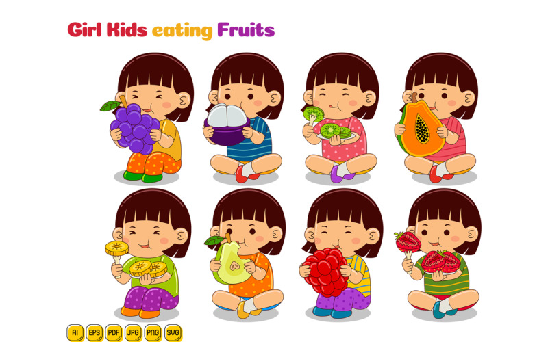 Tjejbarn som äter frukt vektorpaket #02