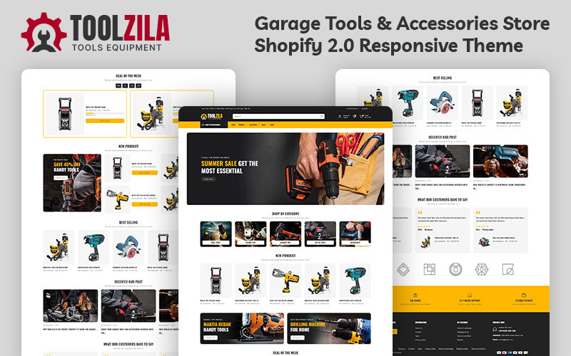 Toolzila - 车库工具和配件大型商店多用途 Shopify 2.0 响应式主题