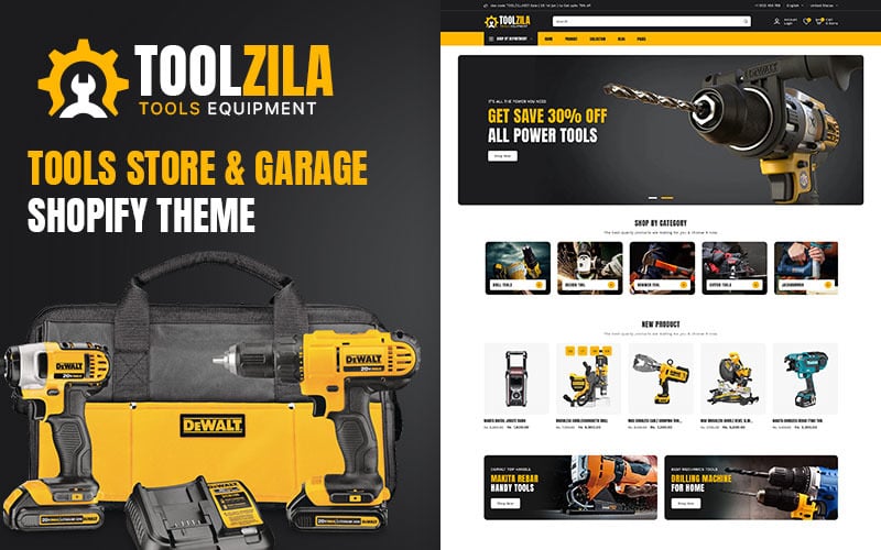 Toolzila - 车库大型工具和配件商店多用途 Shopify 2.0 响应式主题