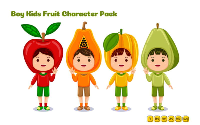 Jongen kinderen fruit karakter vector pack #02