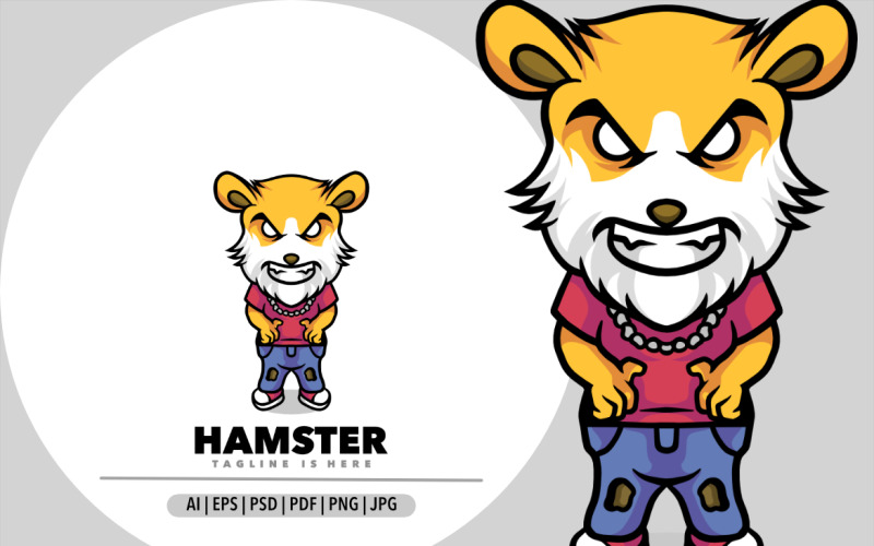 Design de logotipo da máfia de desenho animado de mascote de hamster fofo