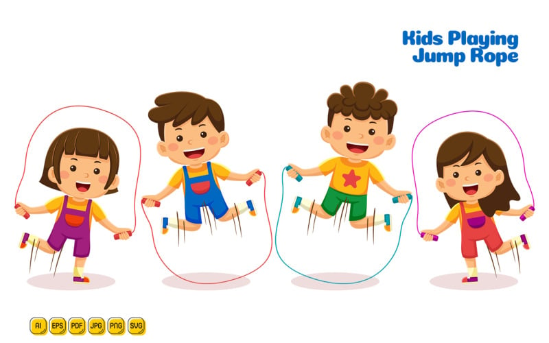Crianças brincando de pular corda ilustração vetorial 01