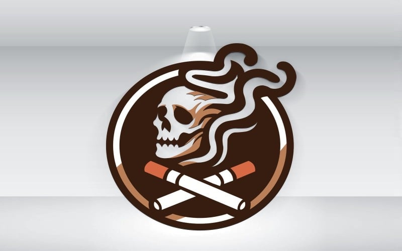 Modèle de logo de marque de cigarette de crâne de tabagisme vectoriel