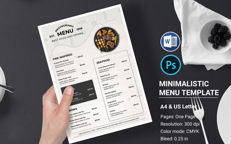 Minimalistická šablona menu restaurace