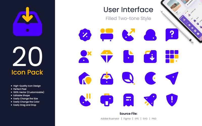 Pack d'icônes de l'interface utilisateur rempli de style bicolore 2