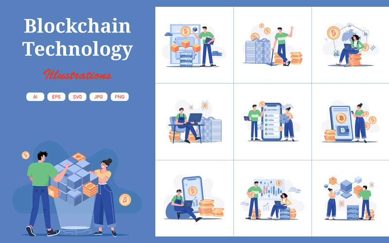 Pacote de ilustração de tecnologia M503_Blockchain