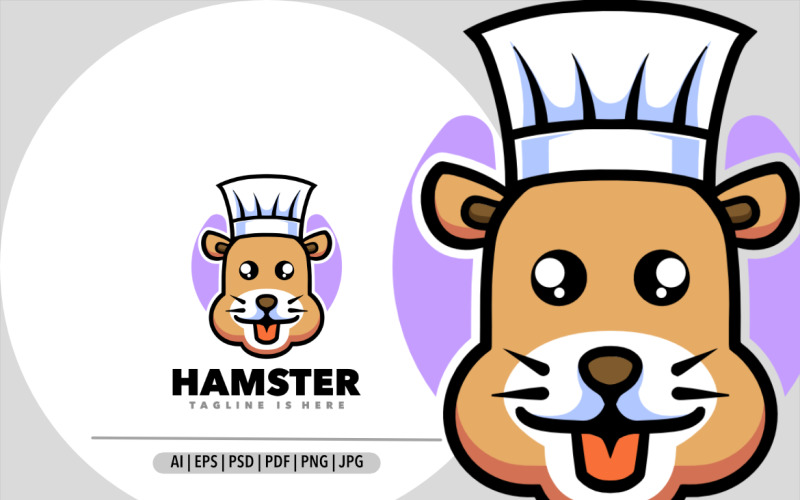 Diseño de logotipo de dibujos animados de mascota de chef de hámster lindo