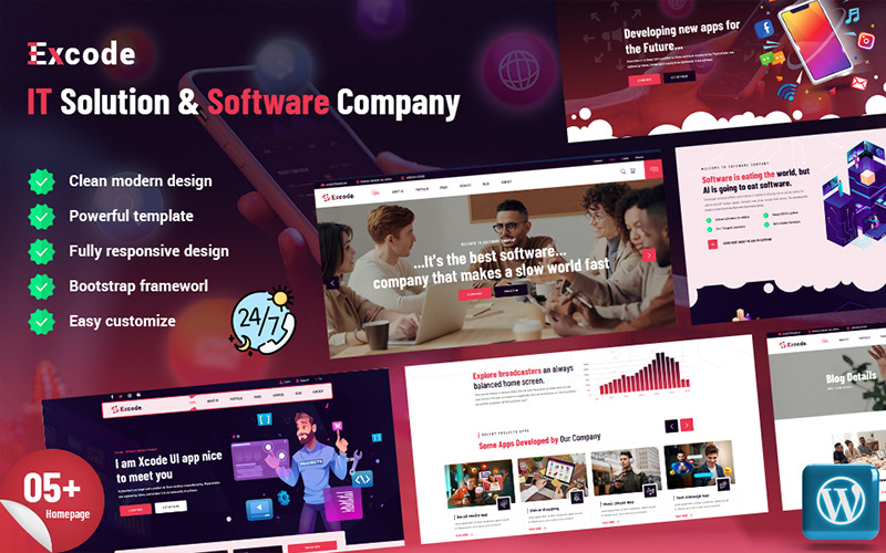 Excode - Responsywny motyw WordPress dla firmy zajmującej się rozwiązaniami i oprogramowaniem IT