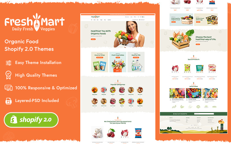 FreshMart - Çiftçiler, Organik Ürünler, Sebzeler, Bakkallar ve Süpermarketler İçin Temiz Shopify Teması