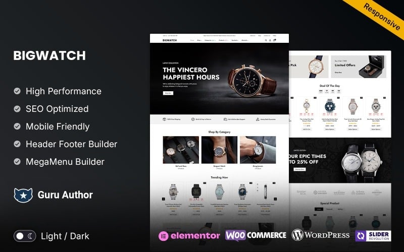 BigWatch: tienda de relojes y joyas Elementor WooCommerce