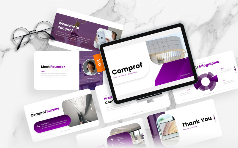 Comprof – Шаблон слайдов Google с профилем компании