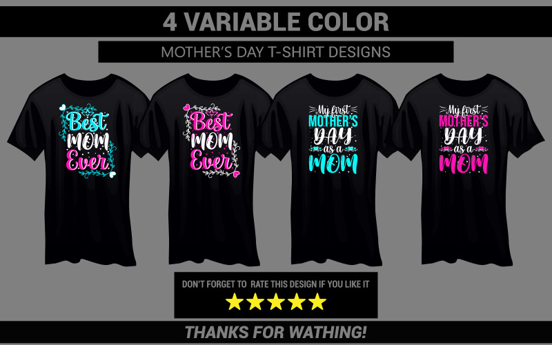 4 Farklı Renkte Anneler Günü Tişört Tasarımı