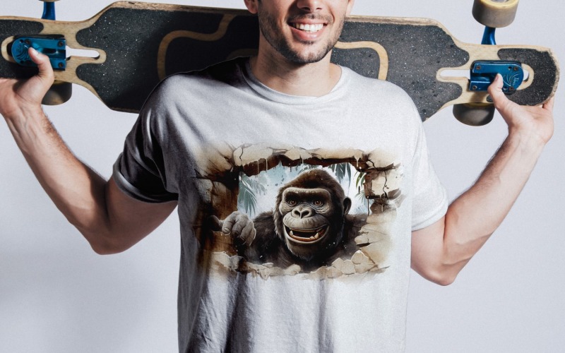 Gorilla lustiger Tierkopf, der auf weißem Hintergrund späht 2