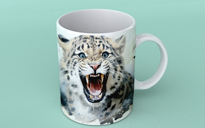cabeça animal engraçada do leopardo da neve que espreita no fundo branco 3