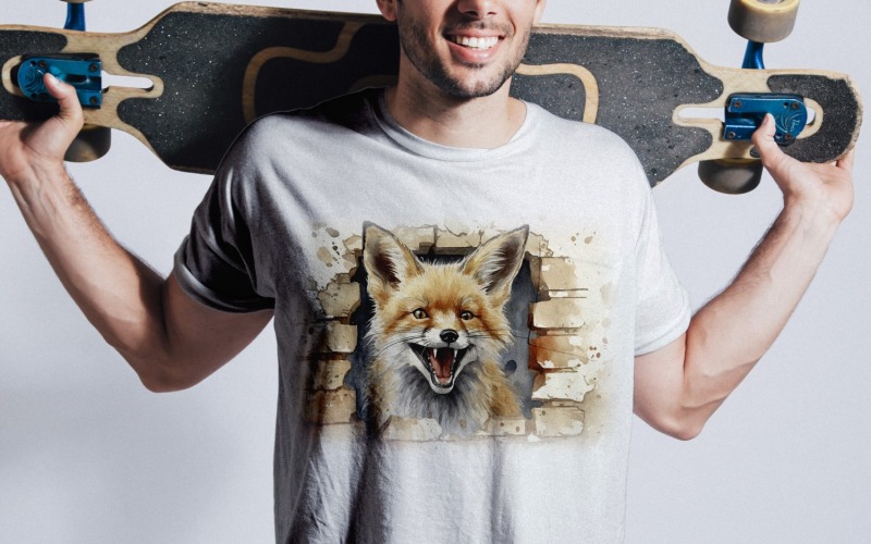 Fuchs lustiger Tierkopf, der auf weißem Hintergrund späht 4