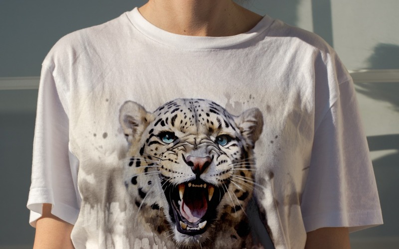 kar leoparı komik hayvan kafası beyaz arka plana bakıyor 4
