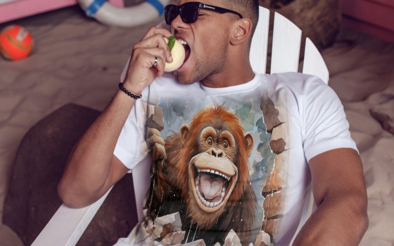 Orangután divertido cabeza de animal asomando sobre fondo blanco 1