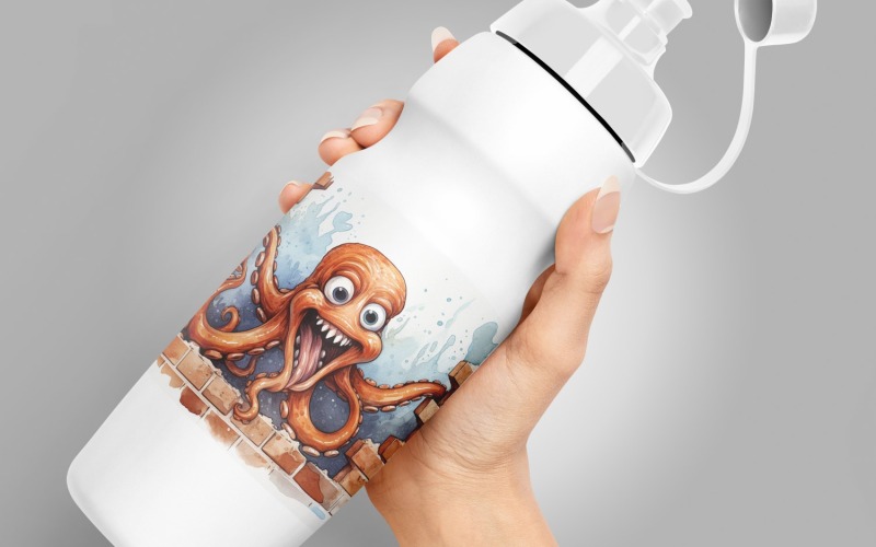 осьминог смешной, голова животного выглядывает на белом фоне 2