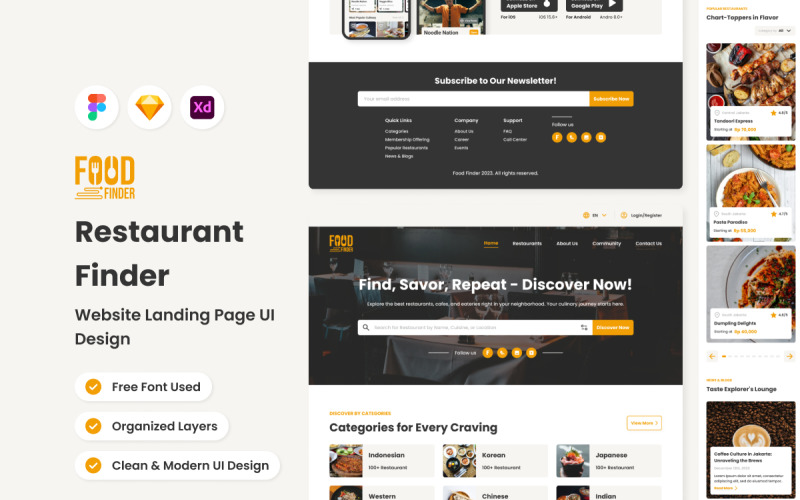 Food Finder – mobilalkalmazás-webhely nyitóoldala V2