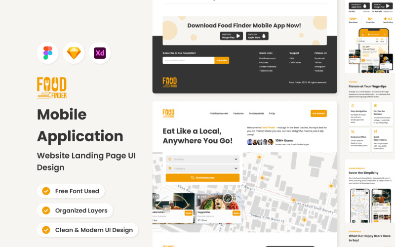Food Finder - Page de destination du site Web de l'application mobile