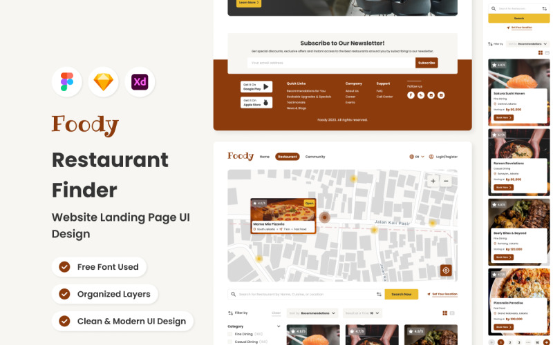 Foody - Restaurant Finder Webbplats målsida V2