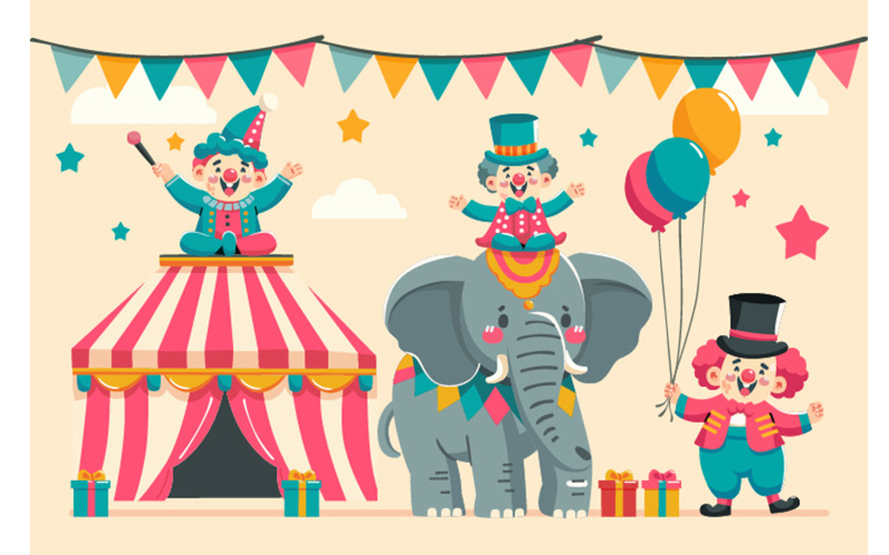 Vector dibujado a mano circo con ilustración de payaso