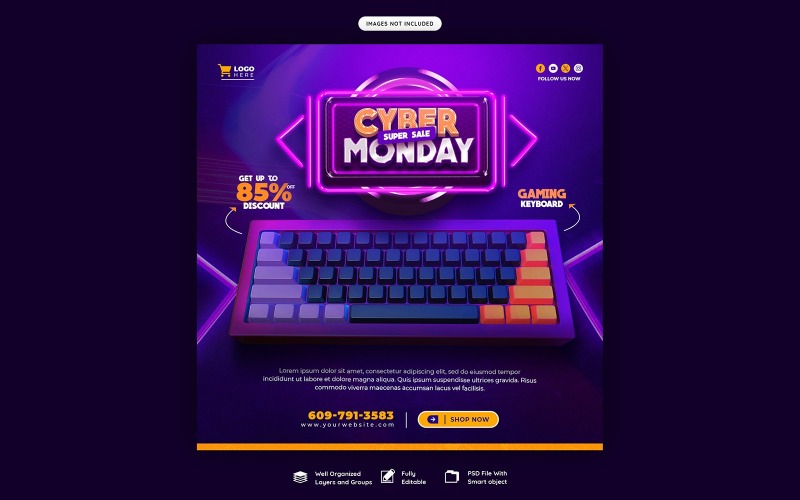 Cyber Monday Sale Social Media Post šablona