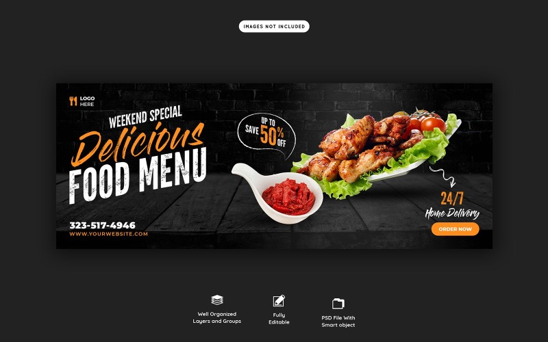 Plantilla de portada de redes sociales de comida y restaurante