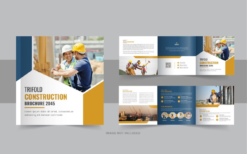 Disposition de conception de modèle de brochure à trois volets carrée de construction et de rénovation