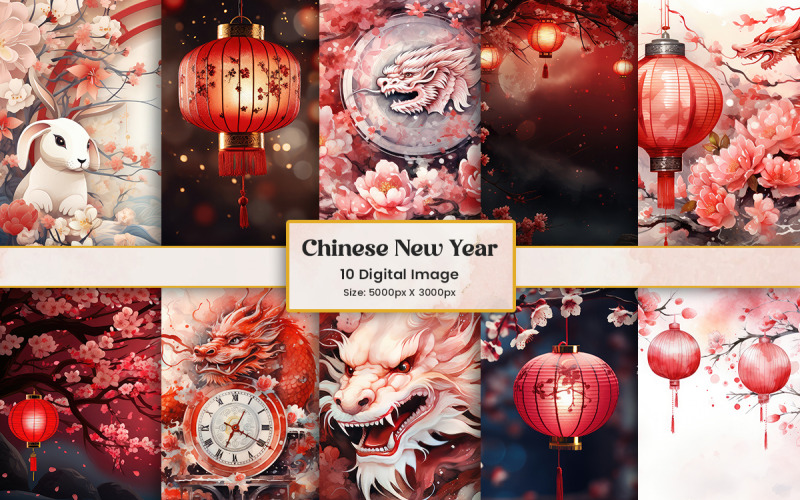 Chinees Nieuwjaar achtergrondset, kleurrijke lantaarn, draak Chinese stijl festival decoratieve textuur