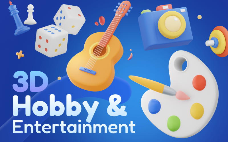 Hobbly - Conjunto de iconos 3D para pasatiempos y entretenimiento