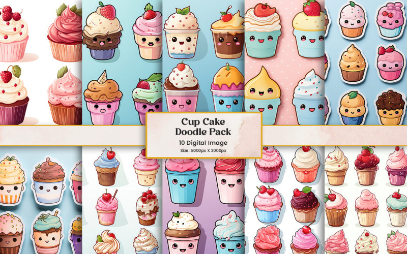 Cupcake doodle klistermärke clipart set