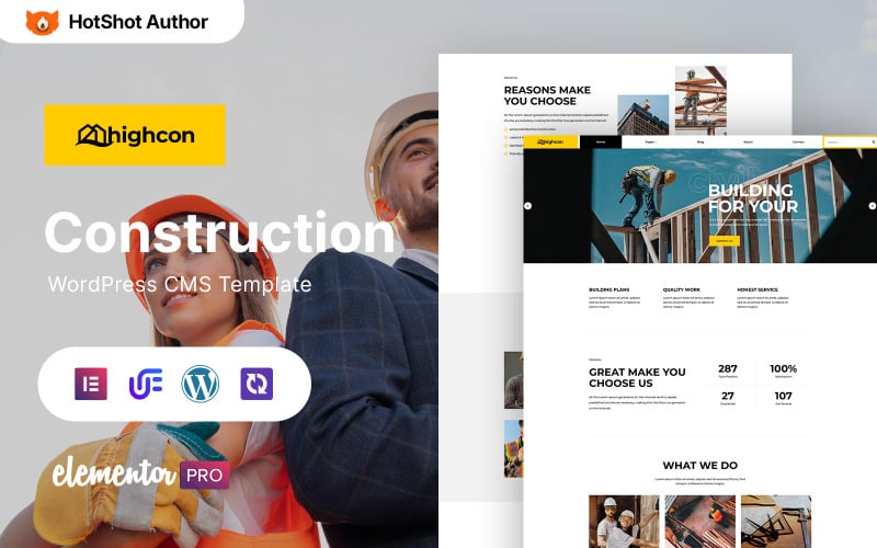 Highcon - Motyw WordPress Elementor dla firmy budowlanej i firmy przemysłowej