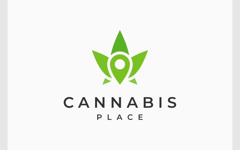 Logotipo de localização do mapa de alfinetes de folha de cannabis