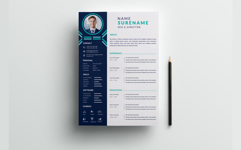 Professional black & blue resume curriculum Layout