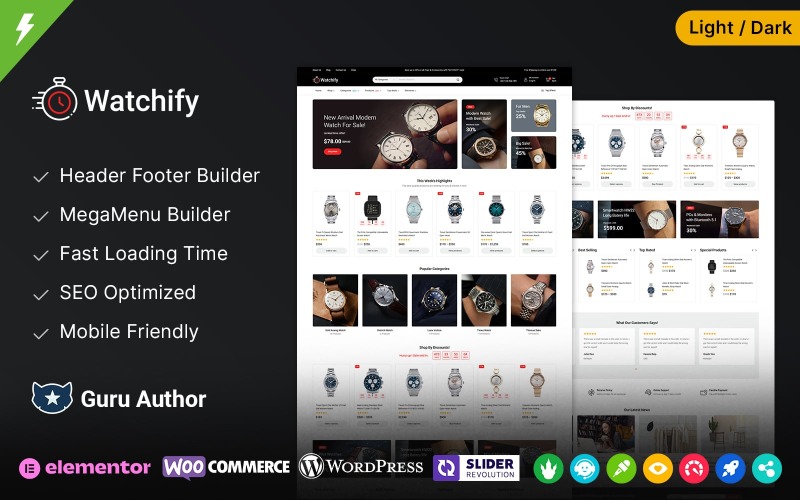 Watchify - Saatler ve Mücevher Mağazası Elementor Moda Woocommerce Teması