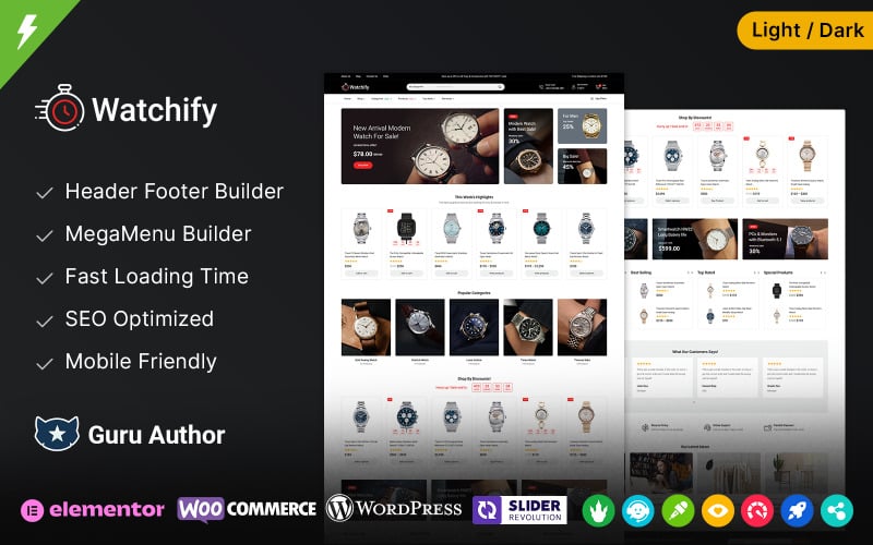 Watchify - Tema Woocommerce per la moda di Elementor per negozi di orologi e gioielli