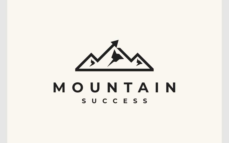Logo di successo con freccia in alto sulla collina di montagna