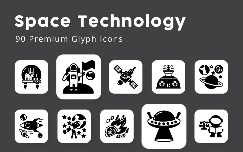 Rymdteknik 90 Premium Glyph-ikoner