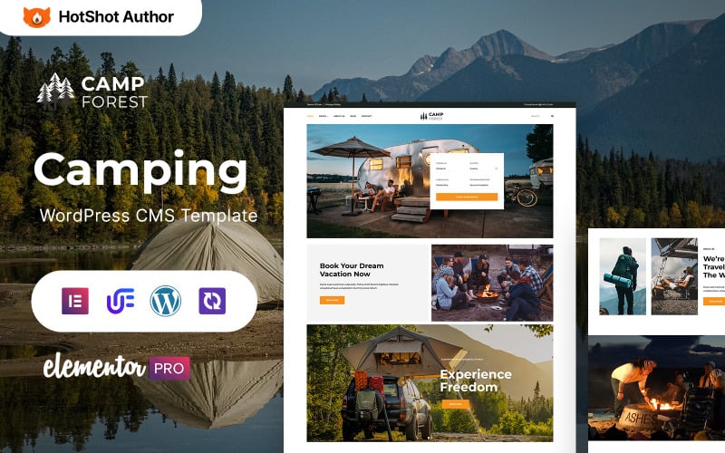 Camp Forest - Camping, vandring och äventyr WordPress Elementor-tema