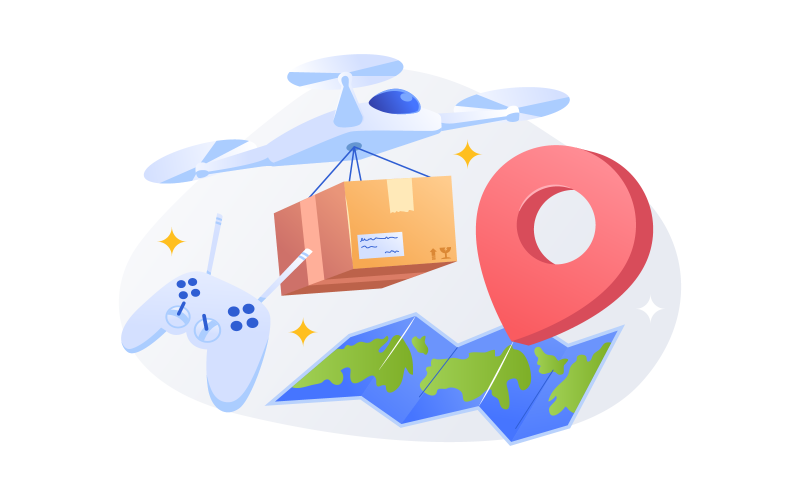 Ilustracja wektorowa usługi dostawy dronem