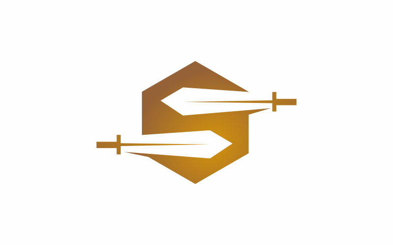 modello di logo di spada esagonale