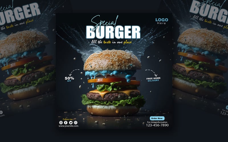Modelo de postagem de mídia social de Burger Food