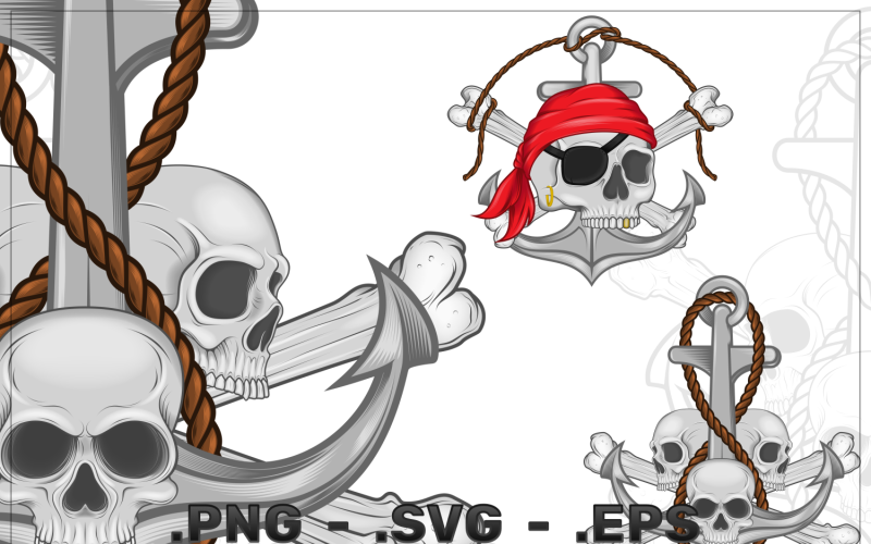 Desenho vetorial de crânio de pirata com âncora