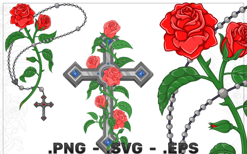 Croix de conception vectorielle entourée de roses