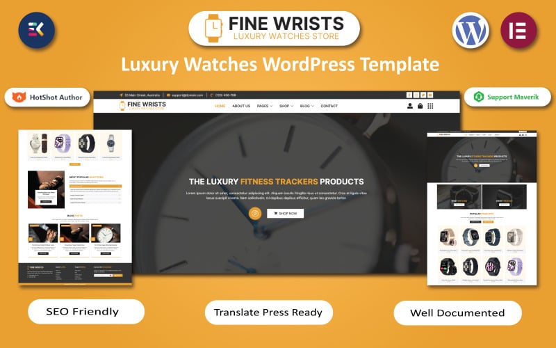 Jemná zápěstí - luxusní hodinky prodávající šablonu WordPress Elementor