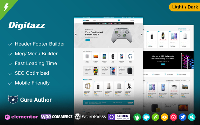 Digitazz - Dijital ve Elektronik Mağazası Elementor Woocommerce Teması