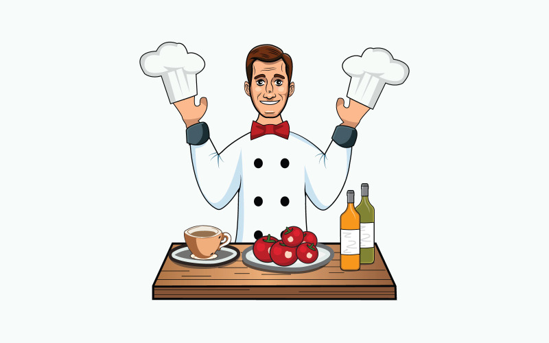 Chef de dessin animé heureux avec illustration vectorielle de légumes