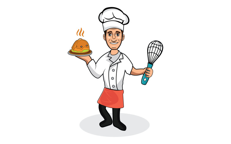 Glad tecknad stående hålla bricka med hamburgare illustration