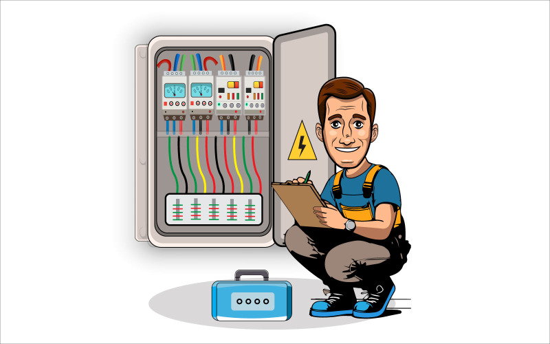 Handyman kontrollera kablar av växel illustration